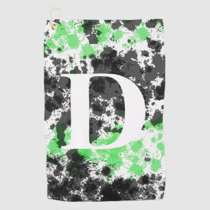 Paint Splatter Green Black Monogrammed Golf Towel