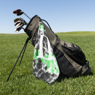 Paint Splatter Green Black Monogrammed Golf Towel