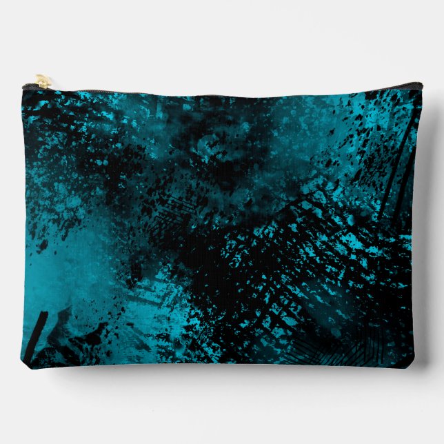 Paint Splatter Hatching Effect Blue & Black  Accessory Pouch (Front)
