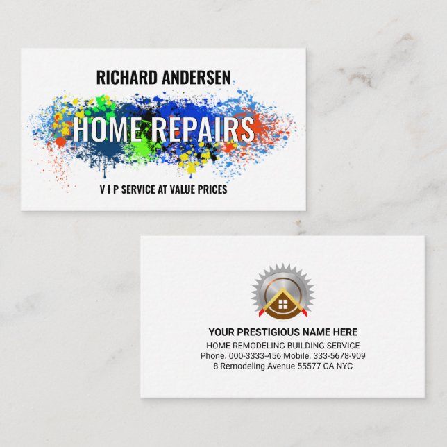 Paint Splatter Home Repairs Remodeling Business Card (Front/Back)
