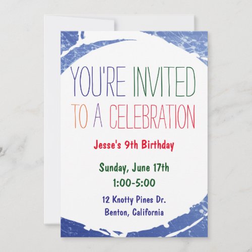 Paint Splatter Invite  Kids Blue Pool Party