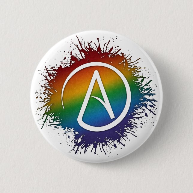 Paint Splatter LGBTQ Pride Rainbow Atheist Symbol Button (Front)