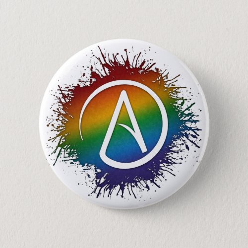 Paint Splatter LGBTQ Pride Rainbow Atheist Symbol Button