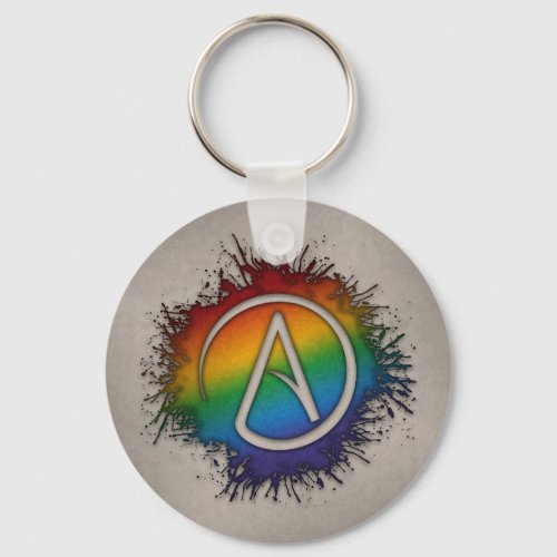 Paint Splatter LGBTQ Pride Rainbow Atheist Symbol Keychain