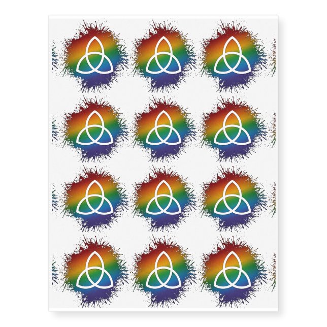 Paint Splatter LGBTQ Pride Rainbow Triquetra  Temporary Tattoos (Front)