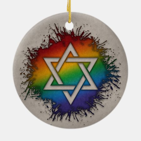 Paint Splatter Lgbtq Rainbow Star Of David Ceramic Ornament