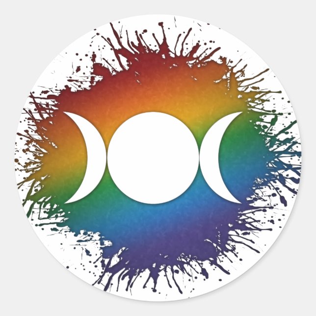 Paint Splatter LGBTQ Rainbow Triple Goddess Moon  Classic Round Sticker (Front)