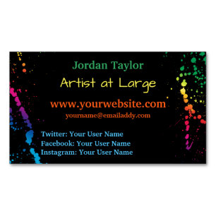 [Paint Splatter] Modern Abstract Artist Black Business Card Magnet