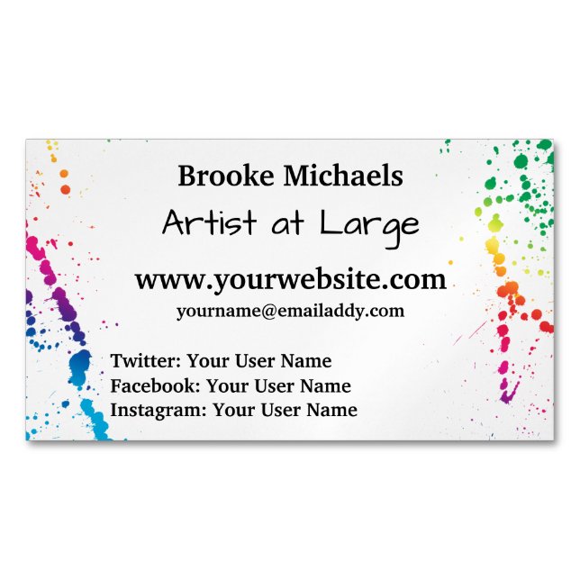 [Paint Splatter] Modern Abstract Artist White Business Card Magnet (Front)
