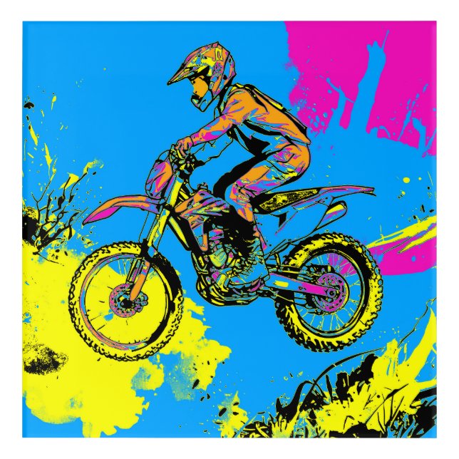 Paint Splatter - Motocross Rider Acrylic Print (Front)