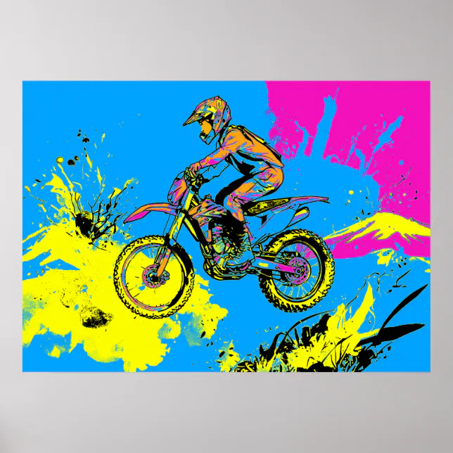 Mx Rider Poster Paint Splatter - Motocross Rider Poster | Zazzle