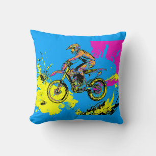 Paint Splatter - Motocross Rider Throw Pillow