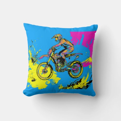 Paint Splatter _ Motocross Rider Throw Pillow