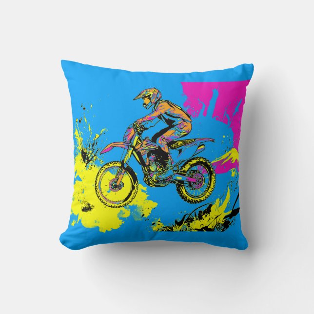 Paint Splatter - Motocross Rider Throw Pillow (Front)