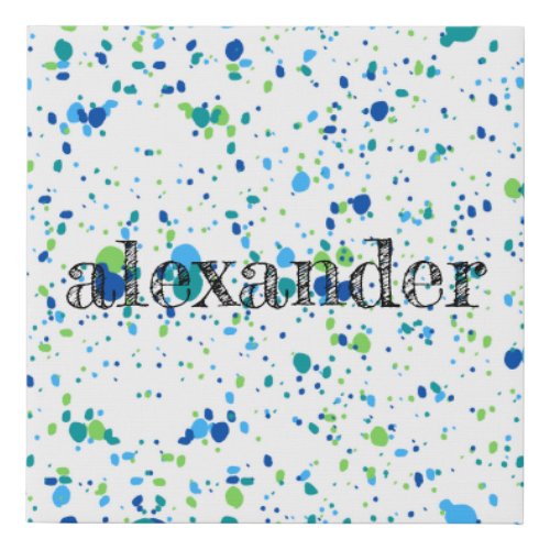 Paint Splatter Name Canvas Wall Art _ Multi Blue