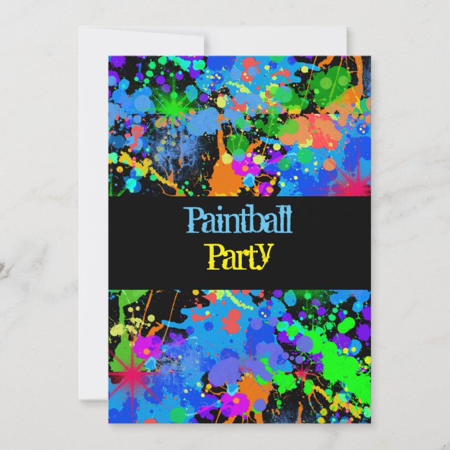 Paint Splatter, Neon, Birthday Invitation (Front)