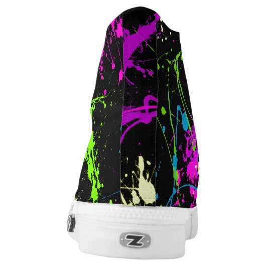 Paint Splatter Neon Graffiti Splash Black High-Top (Left Shoe Back)