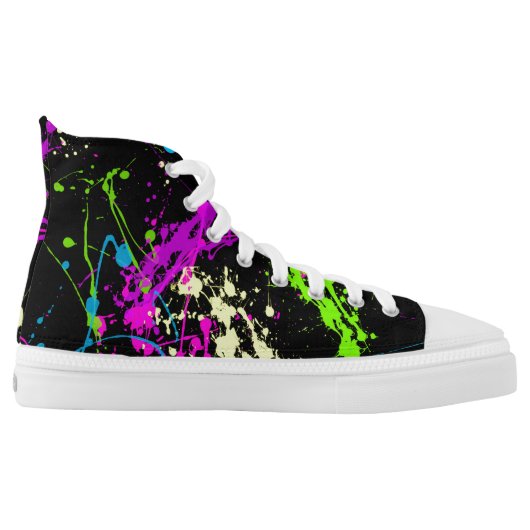 Paint Splatter Neon Graffiti Splash Black High-Top (Left Shoe Inside)
