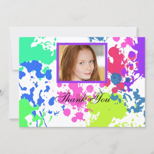 Paint Splatter Neon Photo Thank You Card