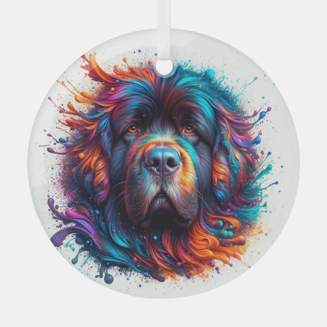 Paint Splatter Newf Circle Ornament (Front)
