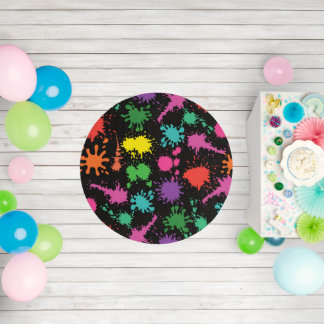 Paint Splatter on Black Round Rug