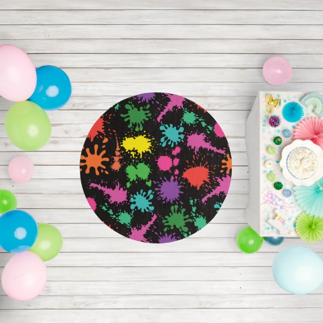 Paint Splatter on Black Round Rug (Insitu (Birthday))