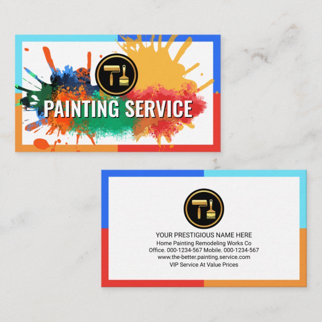 Paint Splatter On Colorful Frame Border Business Card (Front/Back)