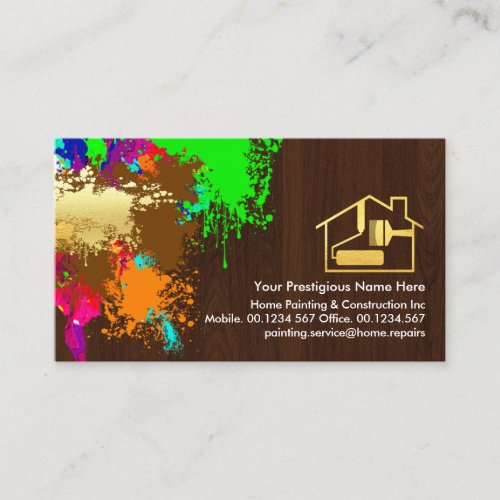 Paint Splatter On Wood Grain Business Card