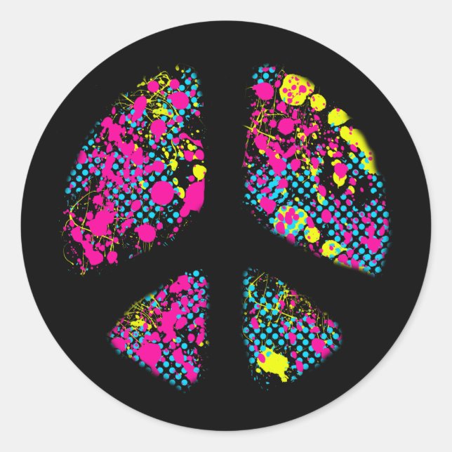 PAINT SPLATTER PEACE SIGN CLASSIC ROUND STICKER (Front)