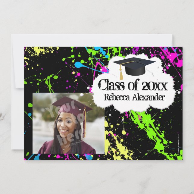 Paint Splatter Photo Graduation Party Invitation (Front)