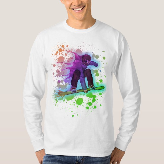 Paint splatter rainbow snowboarder men long sleeve T-Shirt (Front)