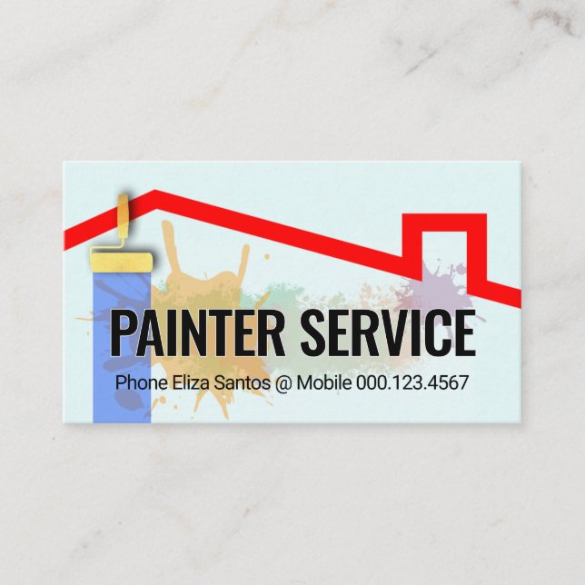 Paint Splatter Roller Brush Painting Business Card (Front)