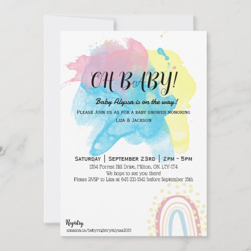 Paint splatter shower invitation