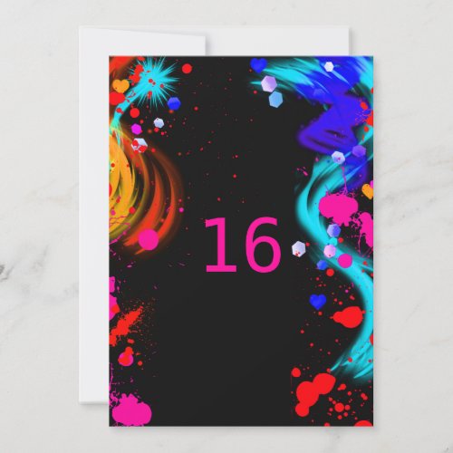 Paint Splatter Sweet Sixteen or Bat Mitzvah Invite