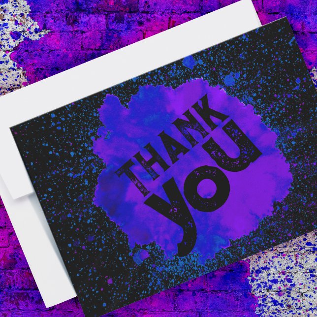 Paint Splatter Thank You - Blue on Black Card (Creator Uploaded)