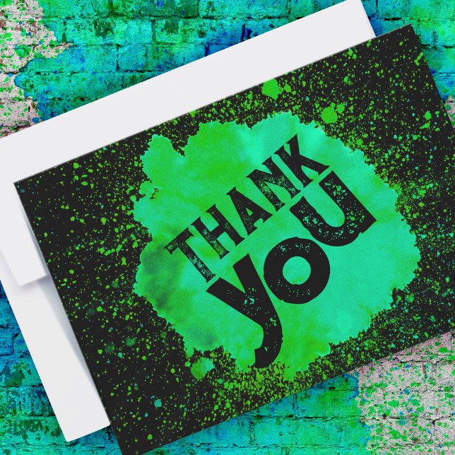 Paint Splatter Thank You - Green on Black Card (Creator Uploaded)