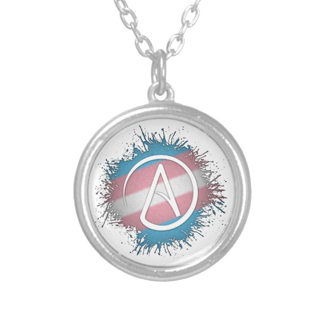 Paint Splatter Transgender Pride Atheist Symbol Silver Plated Necklace (Front)