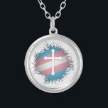 Paint Splatter Transgender Pride Christian Cross Silver Plated Necklace<br><div class="desc">Rock your pride,  and your religious affiliation,  with this Cross symbol silhouetted out of Transgender pride flag paint splatter.</div>
