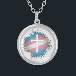 Paint Splatter Transgender Pride Christian Cross Silver Plated Necklace<br><div class="desc">Rock your pride,  and your religious affiliation,  with this Cross symbol silhouetted out of Transgender pride flag paint splatter.</div>