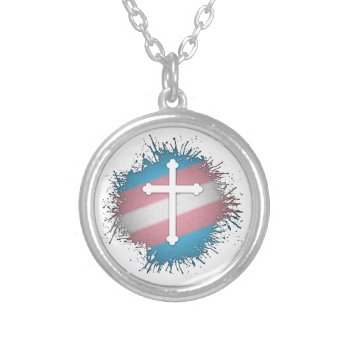 Paint Splatter Transgender Pride Christian Cross Silver Plated Necklace by LiveLoudGraphics at Zazzle