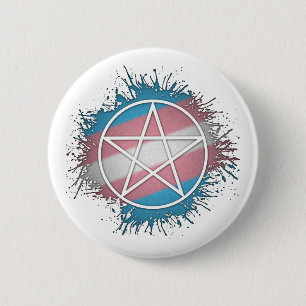 Paint Splatter Transgender Pride Pentacle Symbol Pinback Button