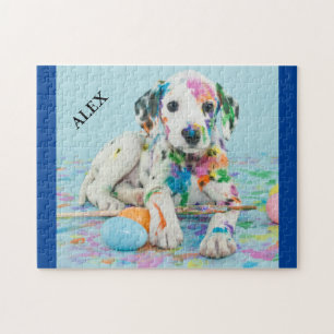 PAINT SPLATTERED DALMATIAN PUPPY PUZZLE. JIGSAW PU JIGSAW PUZZLE