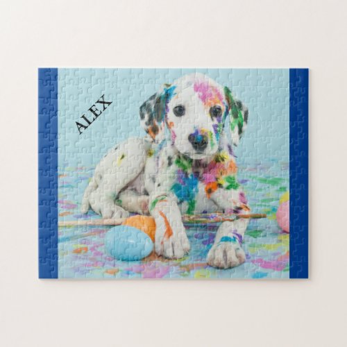 PAINT SPLATTERED DALMATIAN PUPPY PUZZLE JIGSAW PU JIGSAW PUZZLE