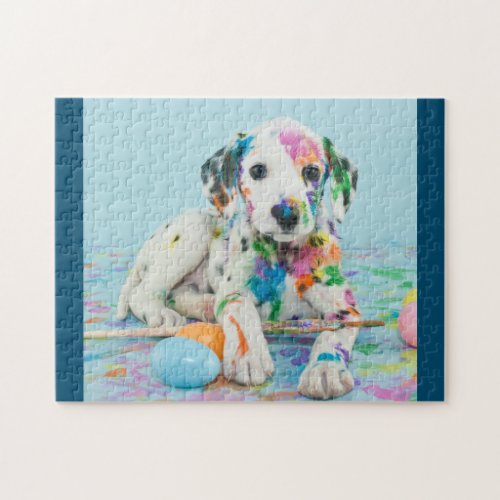 PAINT SPLATTERED DALMATIAN PUPPY PUZZLE JIGSAW PU JIGSAW PUZZLE