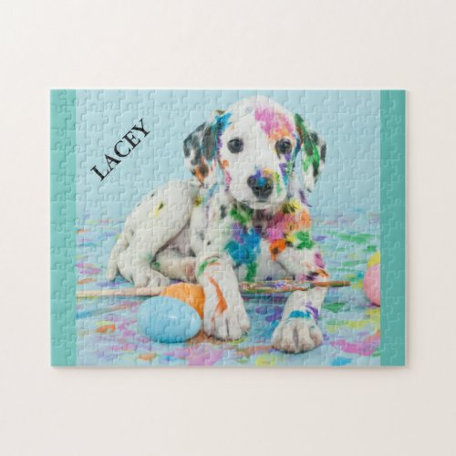 PAINT SPLATTERED DALMATIAN PUPPY PUZZLE JIGSAW PU JIGSAW PUZZLE