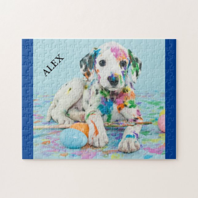 PAINT SPLATTERED DALMATIAN PUPPY PUZZLE. JIGSAW PU PUZZLE (Horizontal)