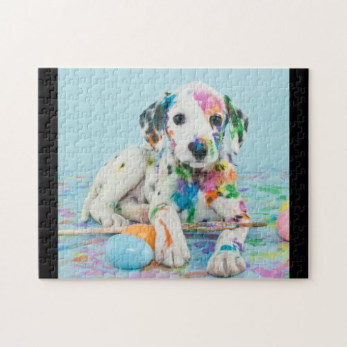 PAINT SPLATTERED DALMATIAN PUPPY PUZZLE JIGSAW PUZZLE