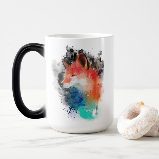 Paint Splattered Fox Color Morph Mug (With Donut)