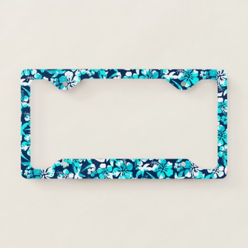 Paint splattered hibiscus and palms license plate frame
