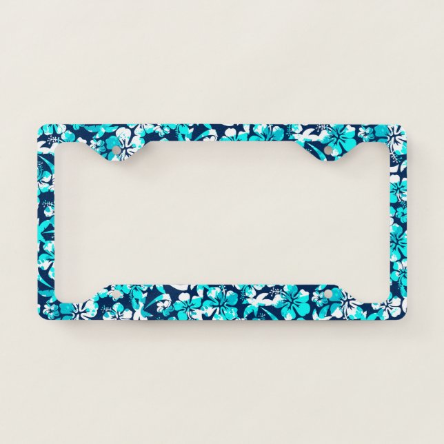 Paint splattered hibiscus and palms license plate frame (Front)